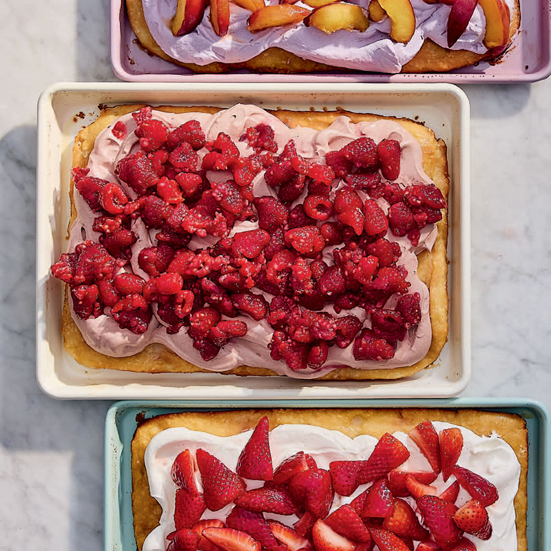 Assorted cakes with fruit on top