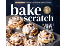 Shop the Issue: September/October 2026 Magazine cover for Bake from Scratch featuring glazed cinnamon rolls on a baking sheet, bold white title and a gold 53-recipes badge in the corner.
