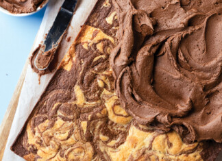 Marble Sheet Cake with Buttermilk Chocolate Frosting