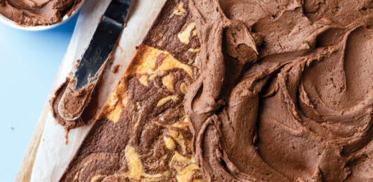 Marble Sheet Cake with Buttermilk Chocolate Frosting