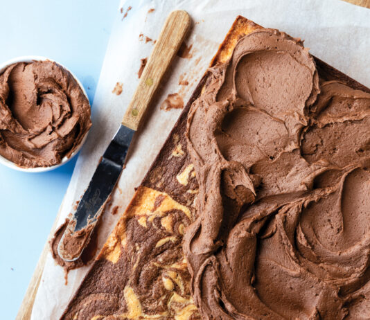 Marble Sheet Cake with Buttermilk Chocolate Frosting